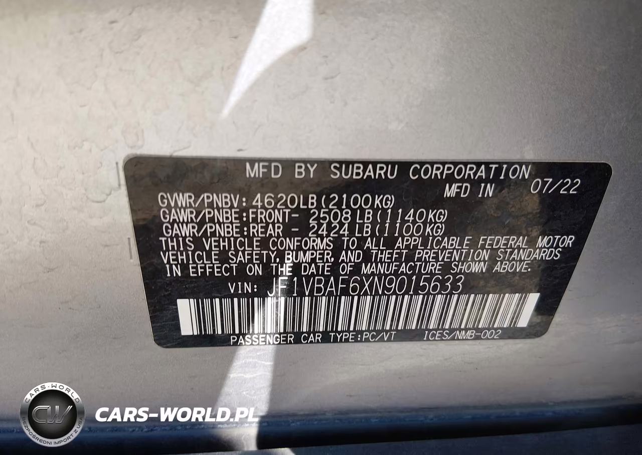 2022 Subaru Wrx Premium VIN:JF1VBAF6XN9015633 - 9