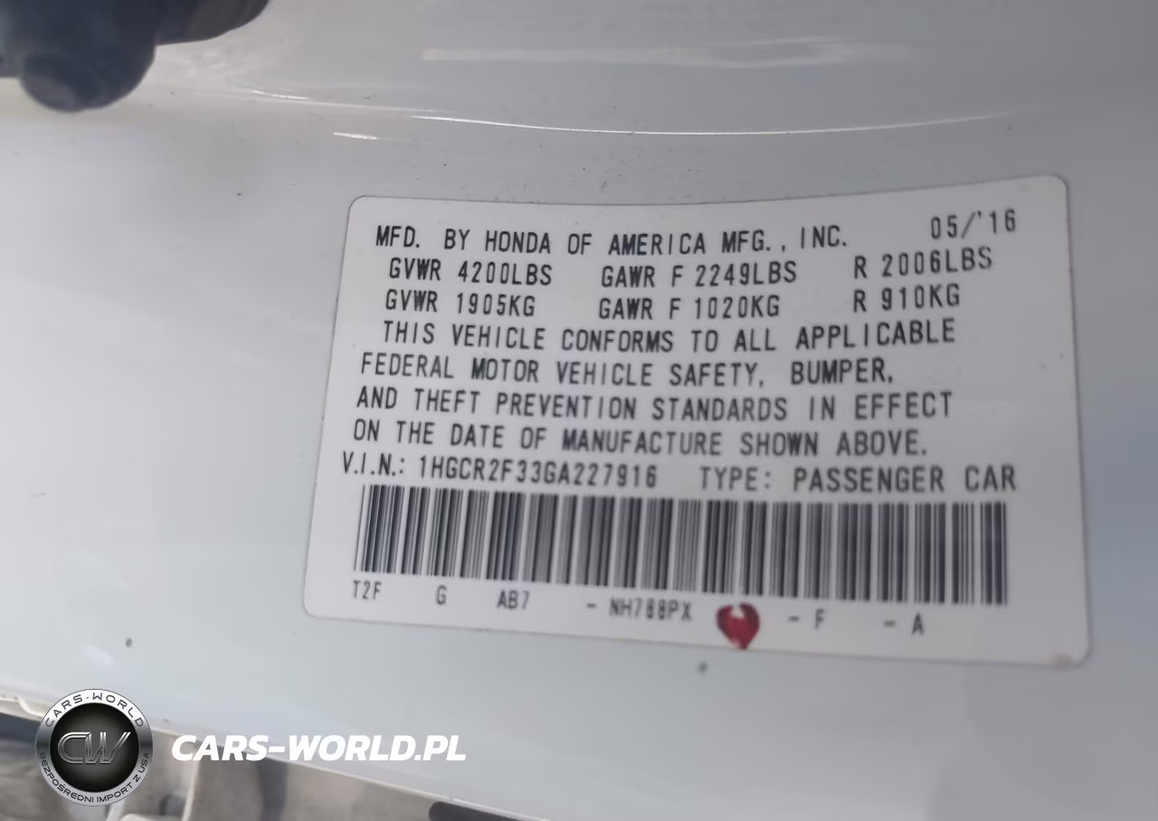 2016 Honda Accord Lx VIN:1HGCR2F33GA227916 - 9