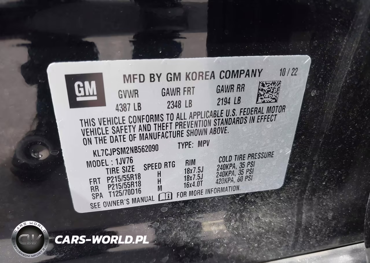 2022 Chevrolet Trax Awd Lt VIN:KL7CJPSM2NB562090 - 9