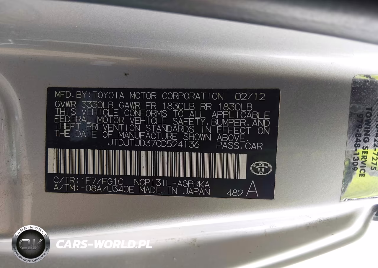 2012 Toyota Yaris Le VIN:JTDJTUD37CD524136 - 9