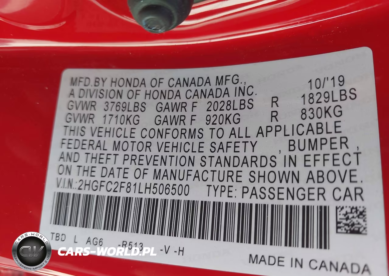 2020 Honda Civic Sport VIN:2HGFC2F81LH506500 - 9