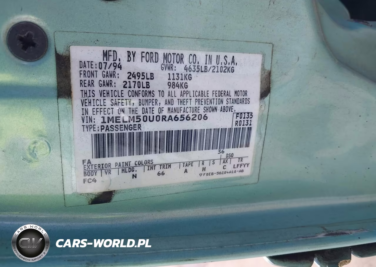 1994 Mercury Sable Gs VIN:1MELM50U0RA656206 - 9