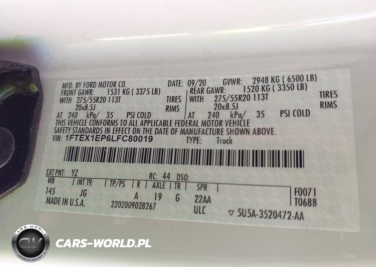 2020 Ford F-150 Xl VIN:1FTEX1EP6LFC80019 - 9