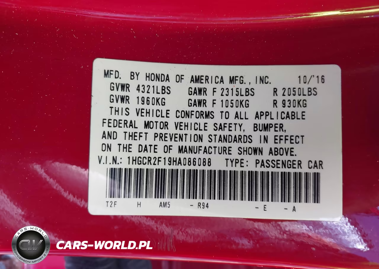 2017 Honda Accord Sport Se VIN:1HGCR2F19HA086088 - 9