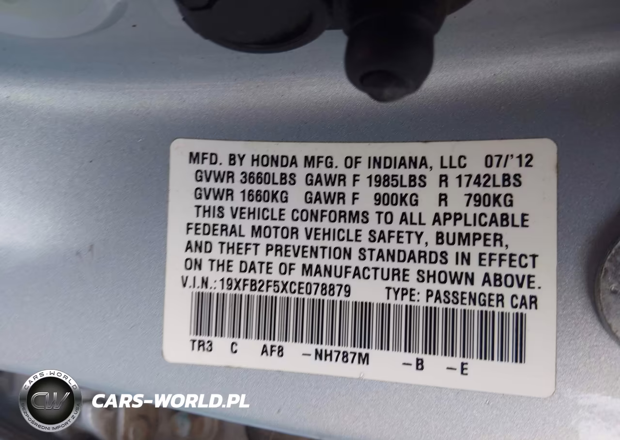 2012 Honda Civic Lx VIN:19XFB2F5XCE078879 - 9