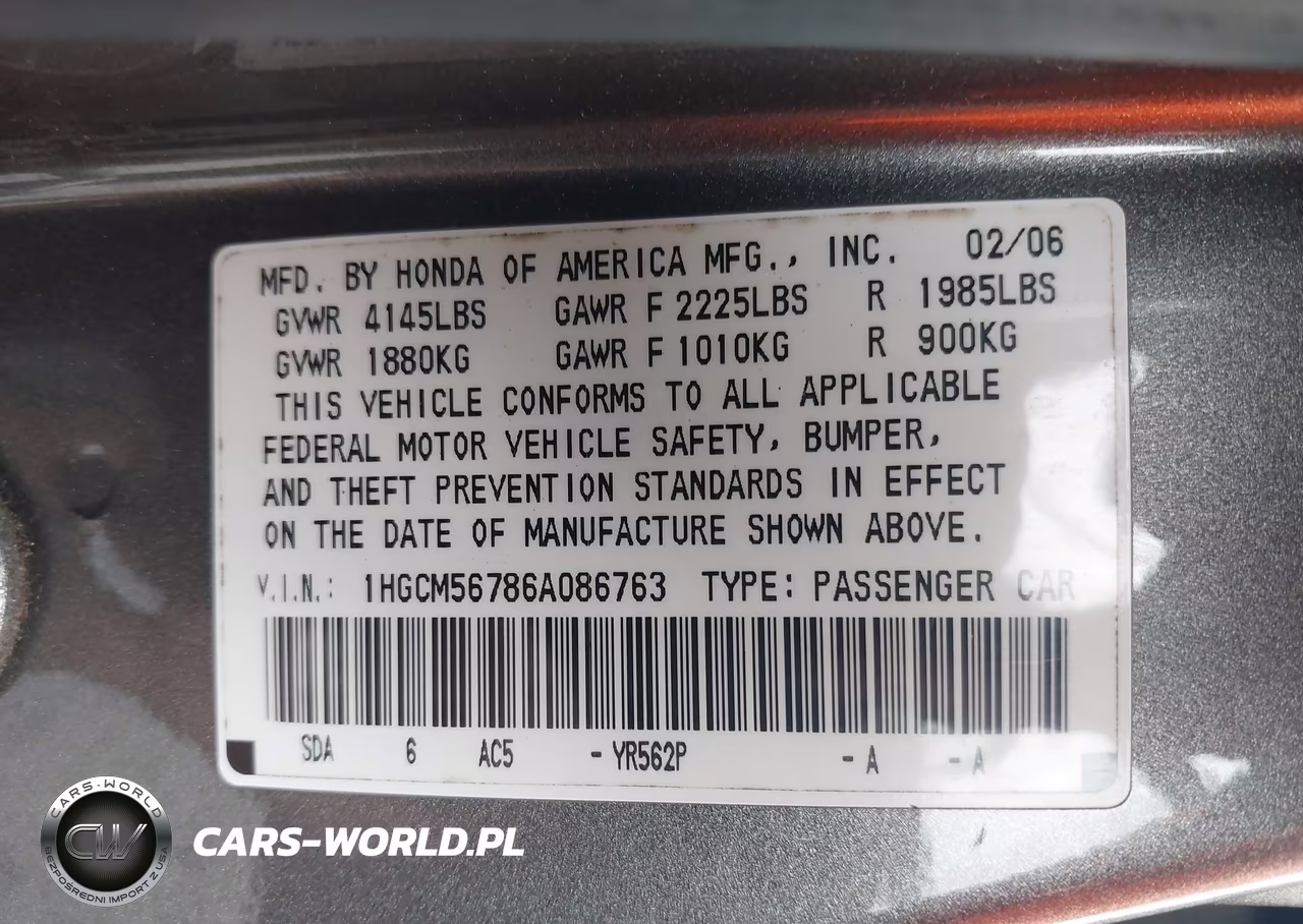 2006 Honda Accord 2.4 Ex VIN:1HGCM56786A086763 - 9