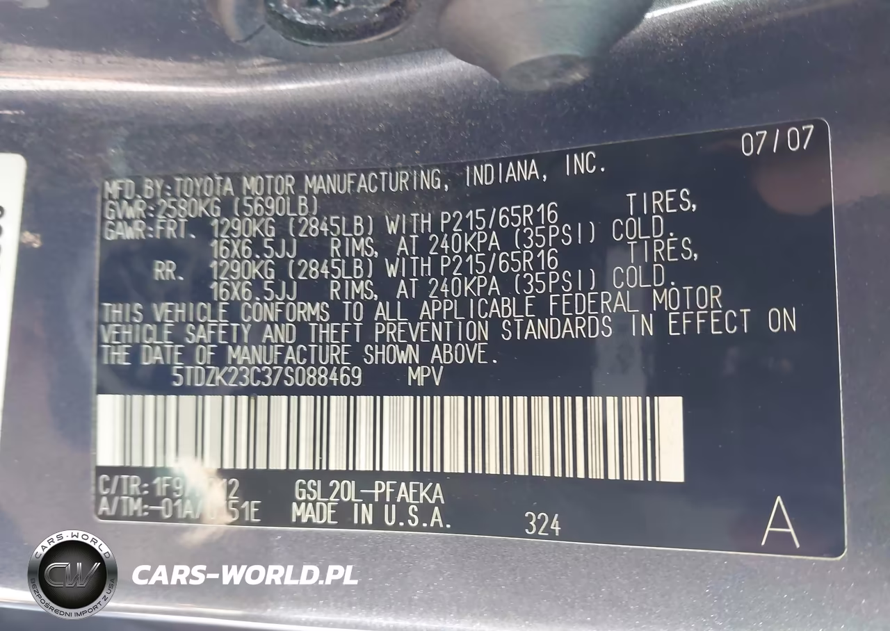 2007 Toyota Sienna Le VIN:5TDZK23C37S088469 - 9