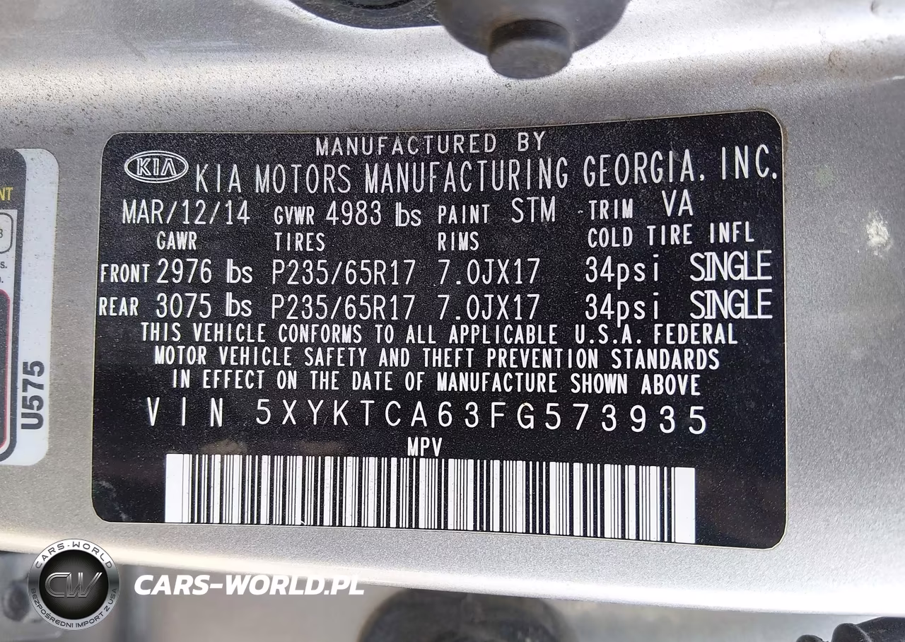 2015 Kia Sorento Lx VIN:5XYKTCA63FG573935 - 9