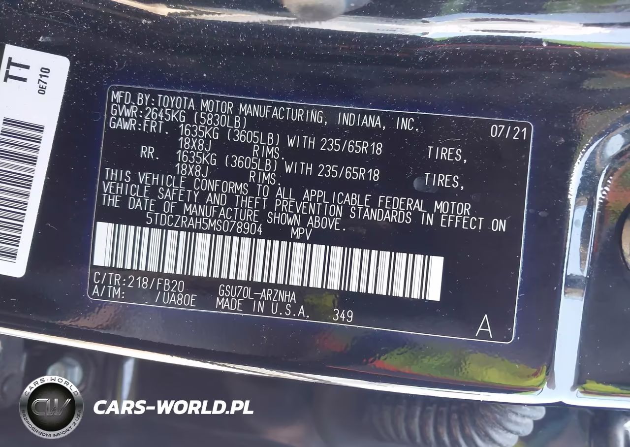 2021 Toyota Highlander L VIN:5TDCZRAH5MS078904 - 9