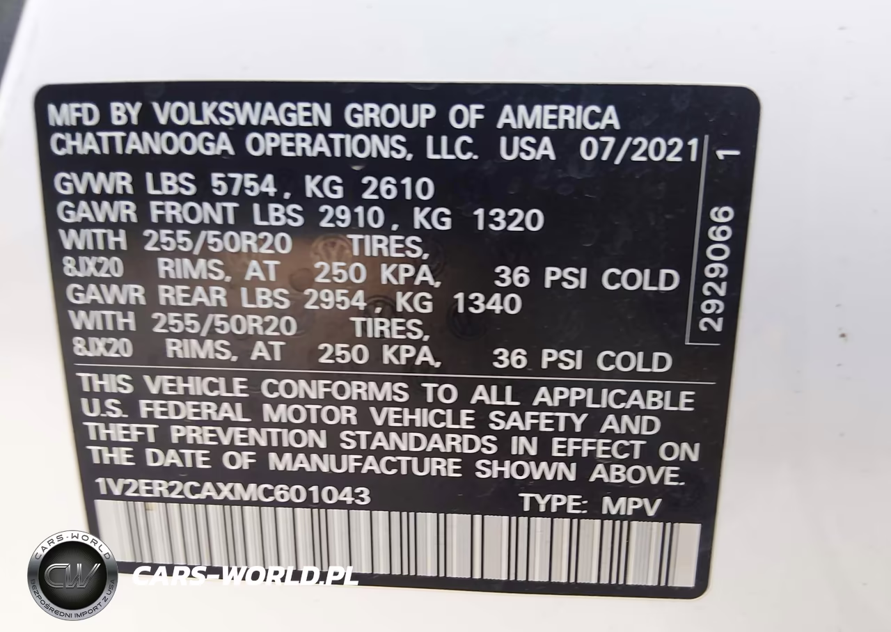2021 Volkswagen Atlas 3.6L V6 Sel VIN:1V2ER2CAXMC601043 - 9