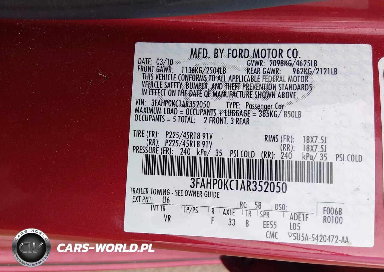 2010 Ford Fusion Sport VIN:3FAHP0KC1AR352050 - 9