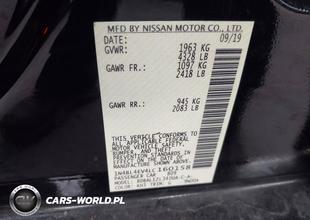 2020 Nissan Altima Sl Fwd VIN:1N4BL4EV4LC160158 - 9