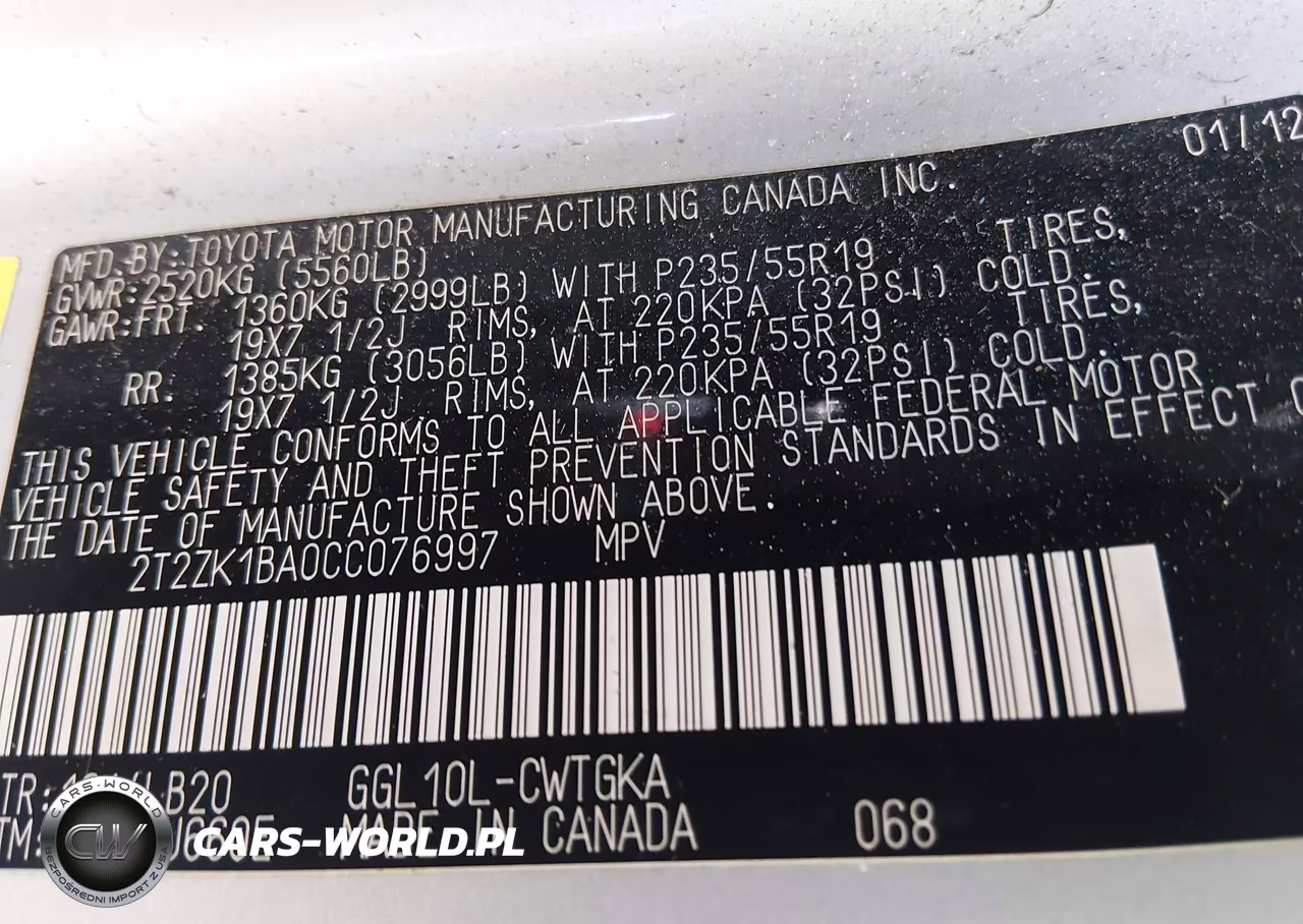2012 Lexus Rx 350 VIN:2T2ZK1BA0CC076997 - 9