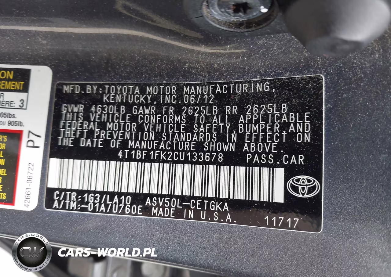 2012 Toyota Camry Xle VIN:4T1BF1FK2CU133678 - 9