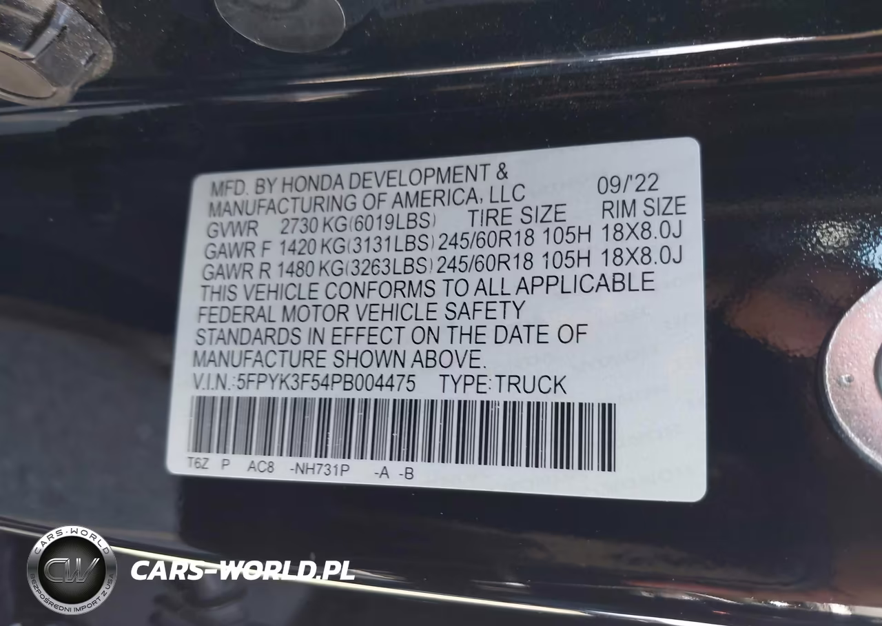 2023 Honda Ridgeline Rtl VIN:5FPYK3F54PB004475 - 9