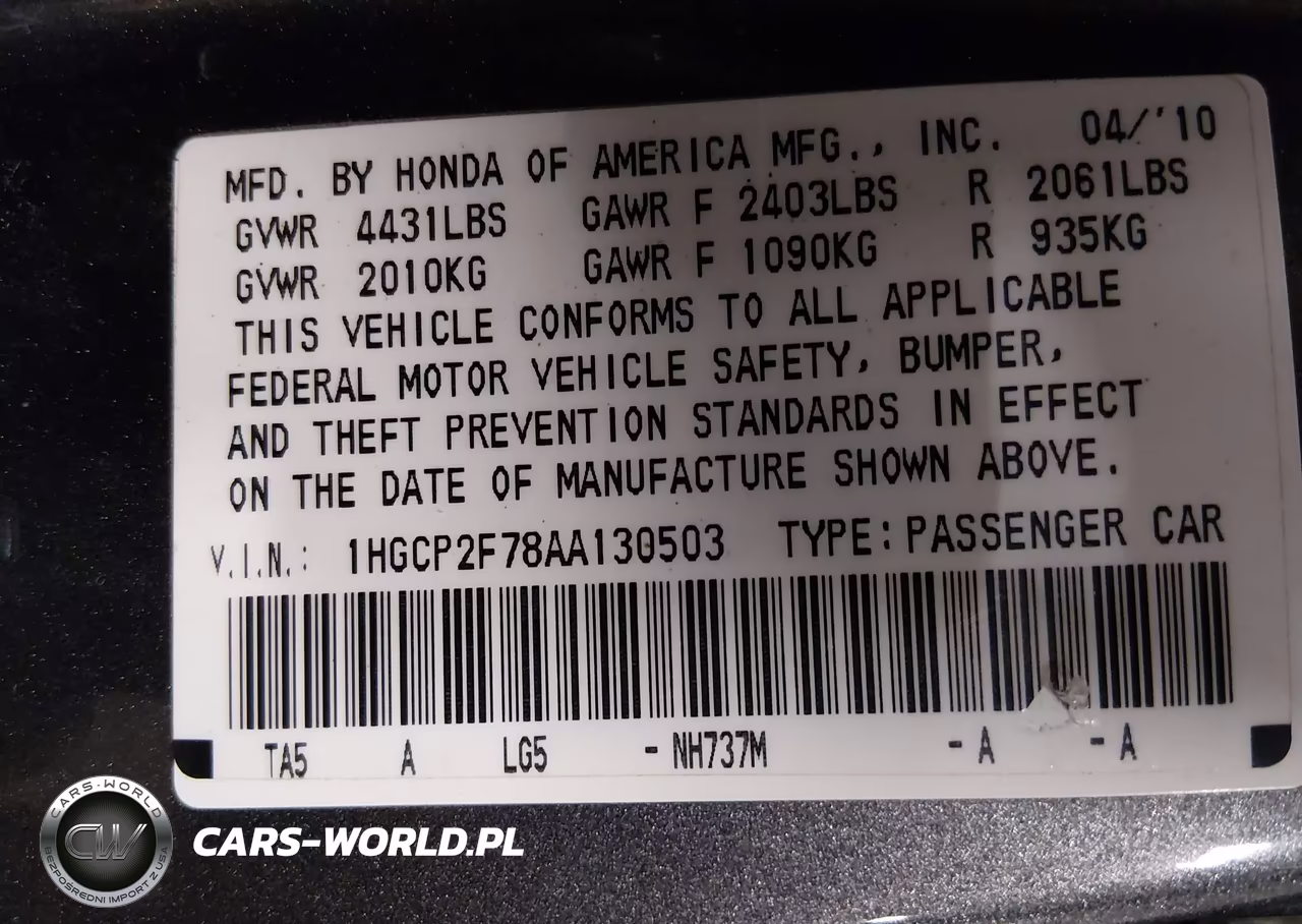 2010 Honda Accord 2.4 Ex VIN:1HGCP2F78AA130503 - 9