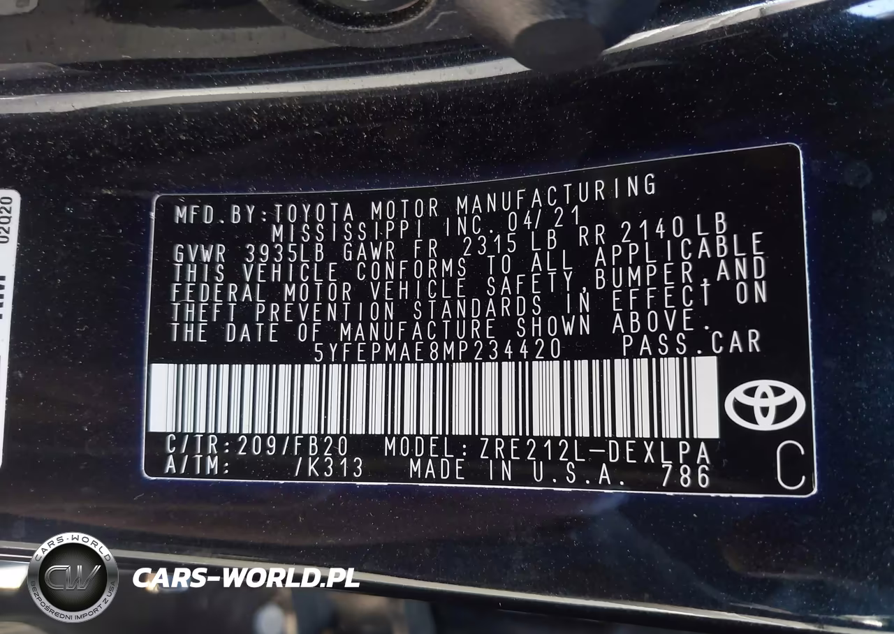2021 Toyota Corolla Le VIN:5YFEPMAE8MP234420 - 9
