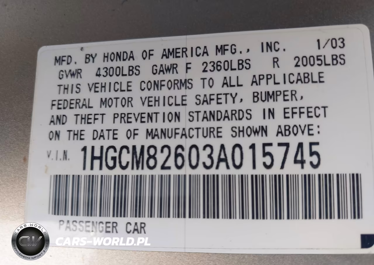 2003 Honda Accord 3.0 Ex VIN:1HGCM82603A015745 - 9