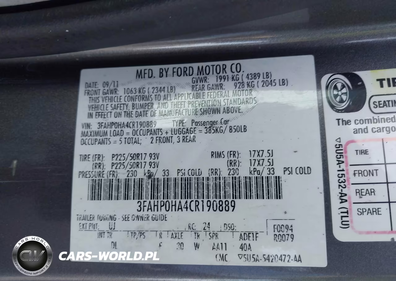 2012 Ford Fusion Se VIN:3FAHP0HA4CR190889 - 9