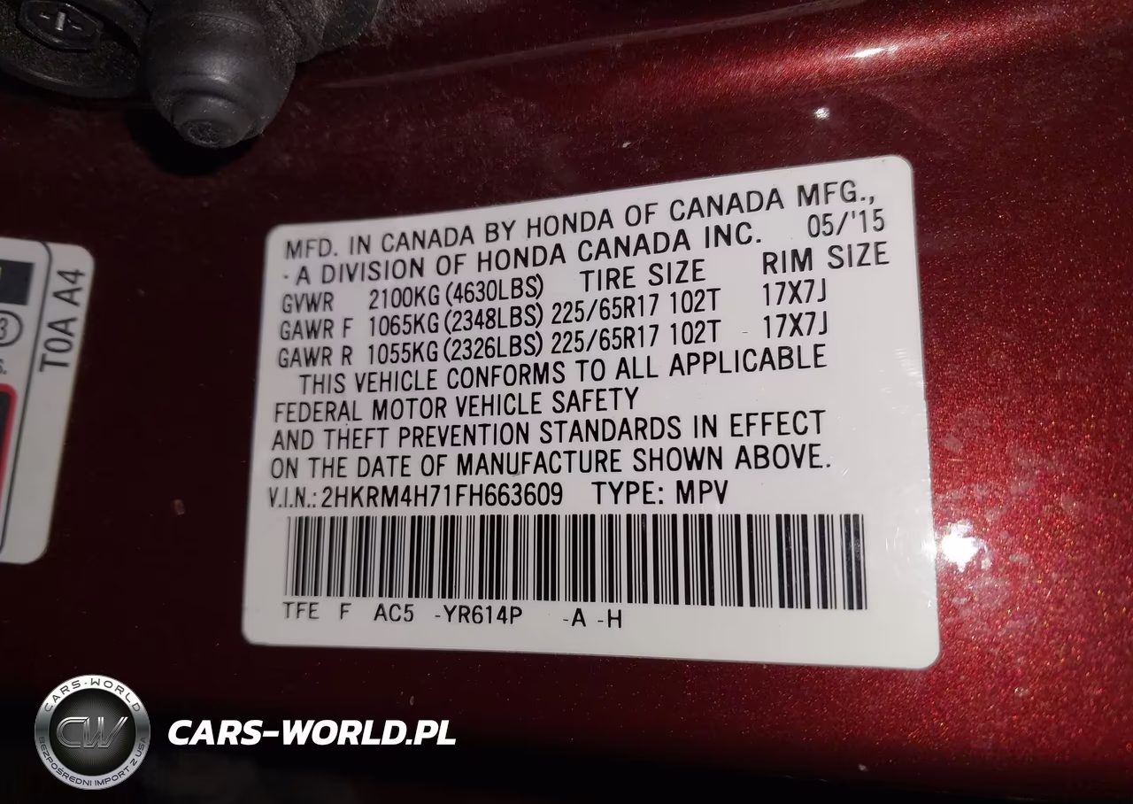 2015 Honda Cr-V Ex-L VIN:2HKRM4H71FH663609 - 9