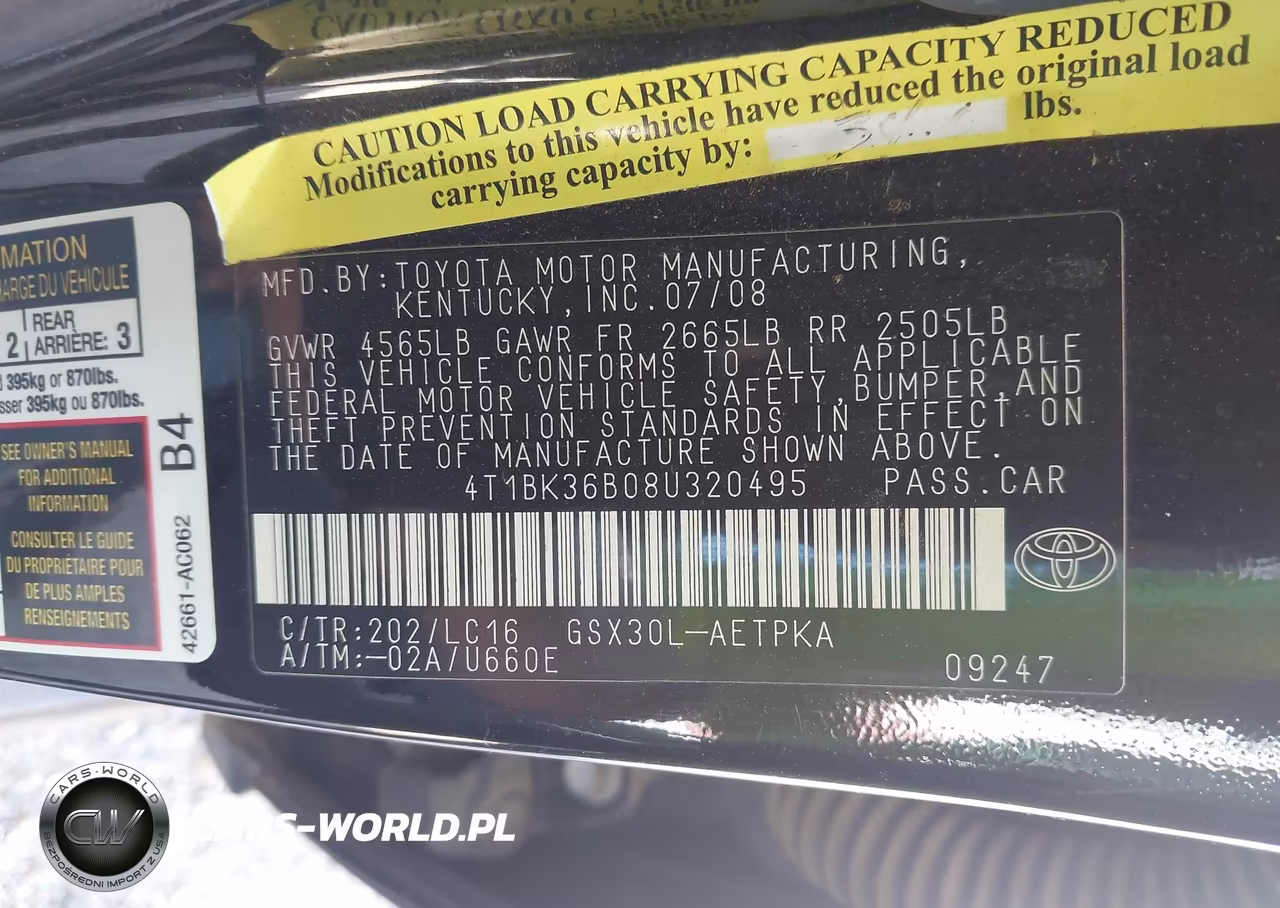 2008 Toyota Avalon Limited VIN:4T1BK36B08U320495 - 9