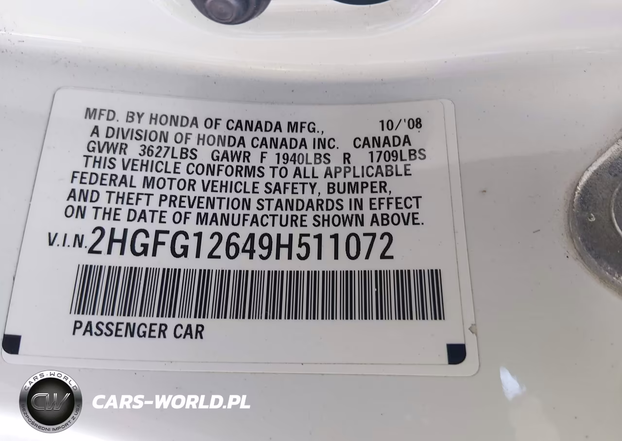 2009 Honda Civic Lx VIN:2HGFG12649H511072 - 9