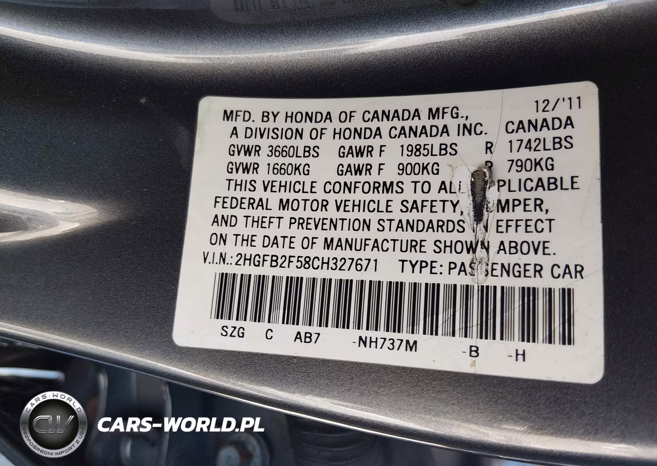 2012 Honda Civic Lx VIN:2HGFB2F58CH327671 - 9