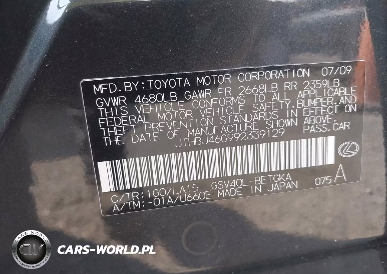 2009 Lexus Es 350 VIN:JTHBJ46G992339129 - 9