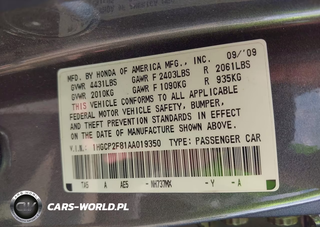 2010 Honda Accord 2.4 Ex-L VIN:1HGCP2F81AA019350 - 9