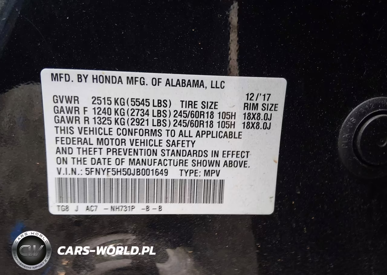 2018 Honda Pilot Ex-L VIN:5FNYF5H50JB001649 - 9