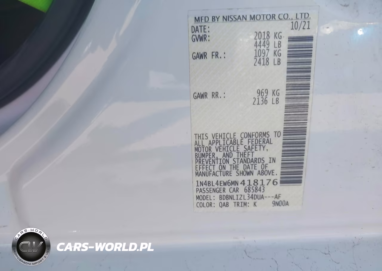 2021 Nissan Altima Sl Intelligent Awd VIN:1N4BL4EW6MN418176 - 9