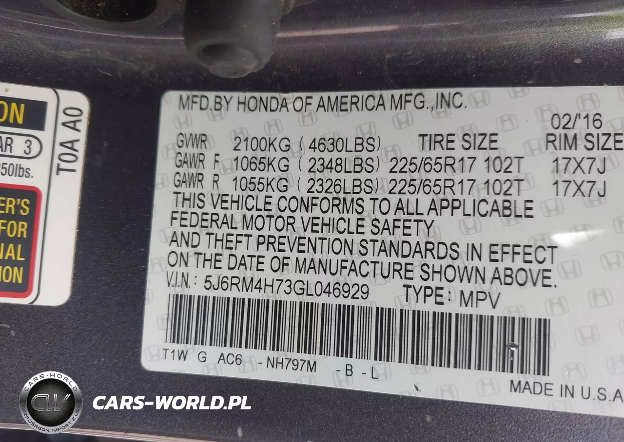 2016 Honda Cr-V Ex-L VIN:5J6RM4H73GL046929 - 9