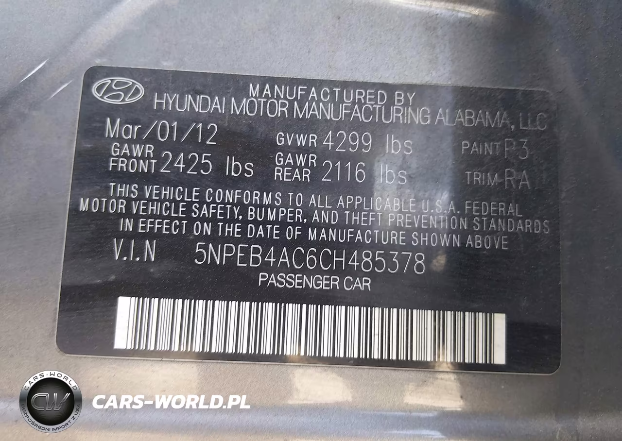 2012 Hyundai Sonata Gls VIN:5NPEB4AC6CH485378 - 9