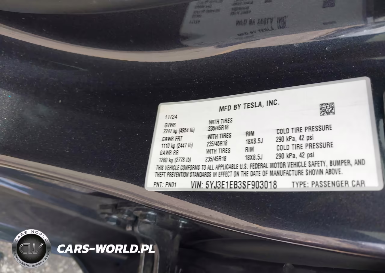 2025 Tesla Model 3 Long Range All-Wheel Drive VIN:5YJ3E1EB3SF903018 - 9