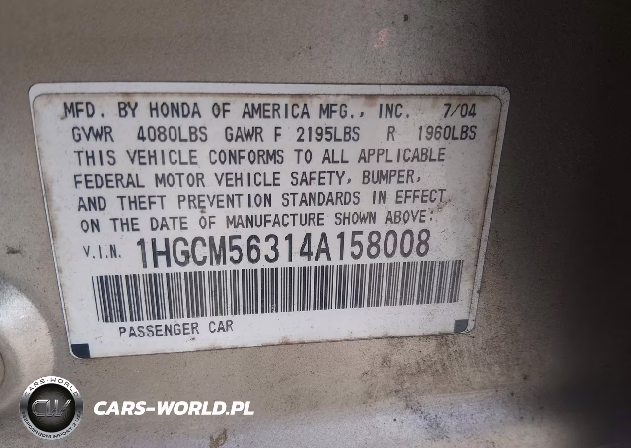 2004 Honda Accord 2.4 Lx VIN:1HGCM56314A158008 - 9
