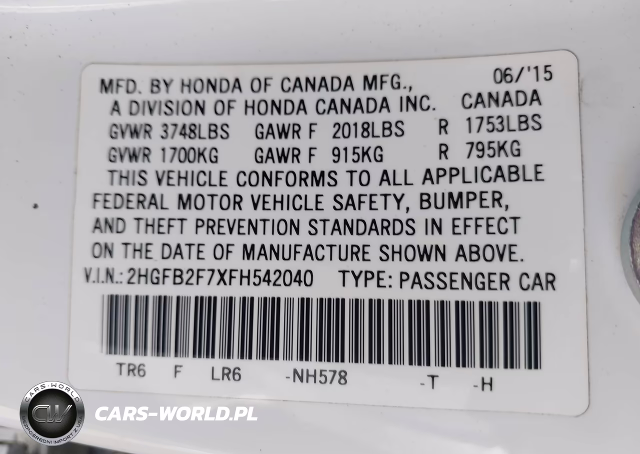 2015 Honda Civic Se VIN:2HGFB2F7XFH542040 - 9