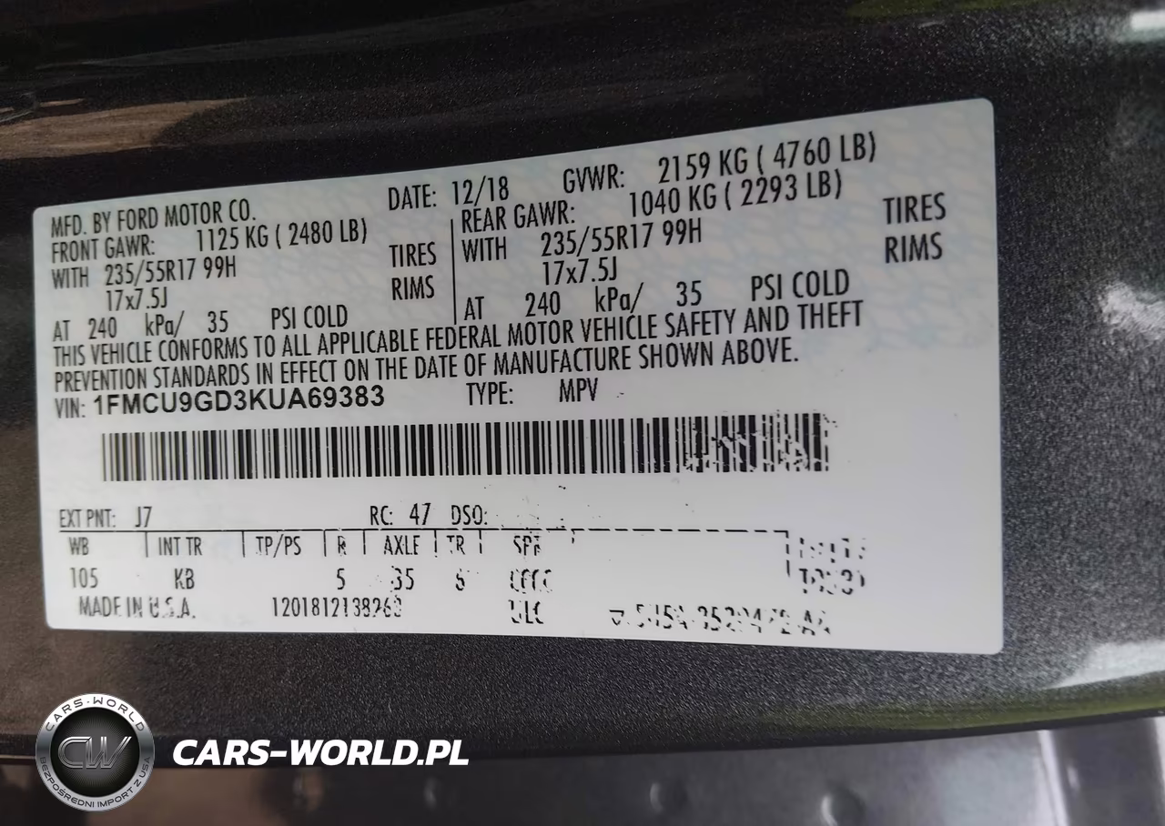 2019 Ford Escape Se VIN:1FMCU9GD3KUA69383 - 9