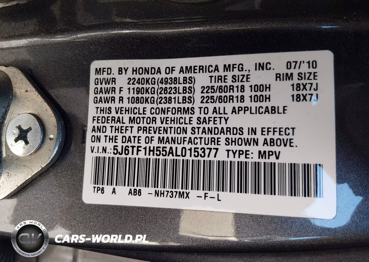 2010 Honda Accord Crosstour Ex-L VIN:5J6TF1H55AL015377 - 9