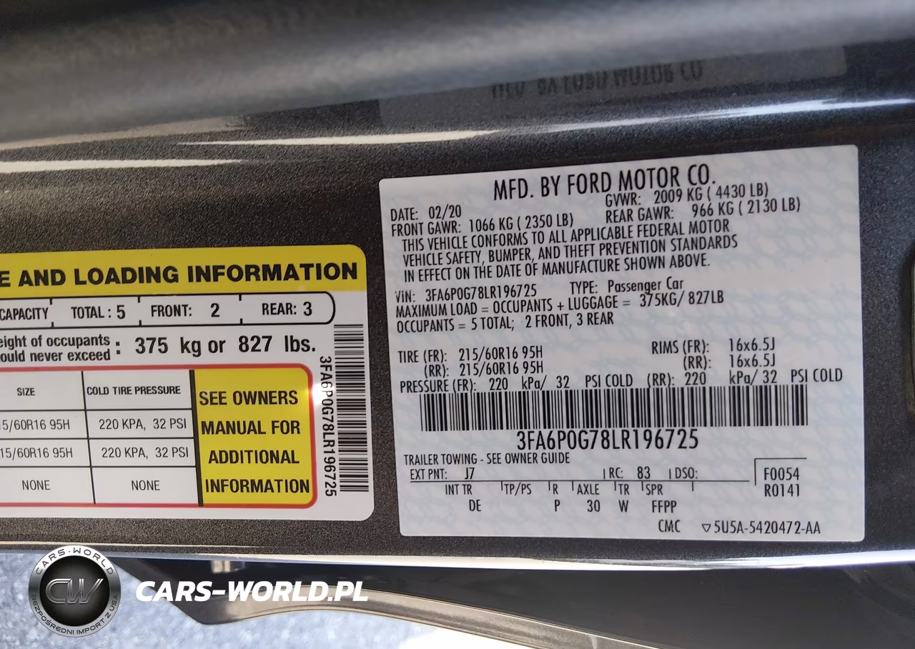 2020 Ford Fusion S VIN:3FA6P0G78LR196725 - 9