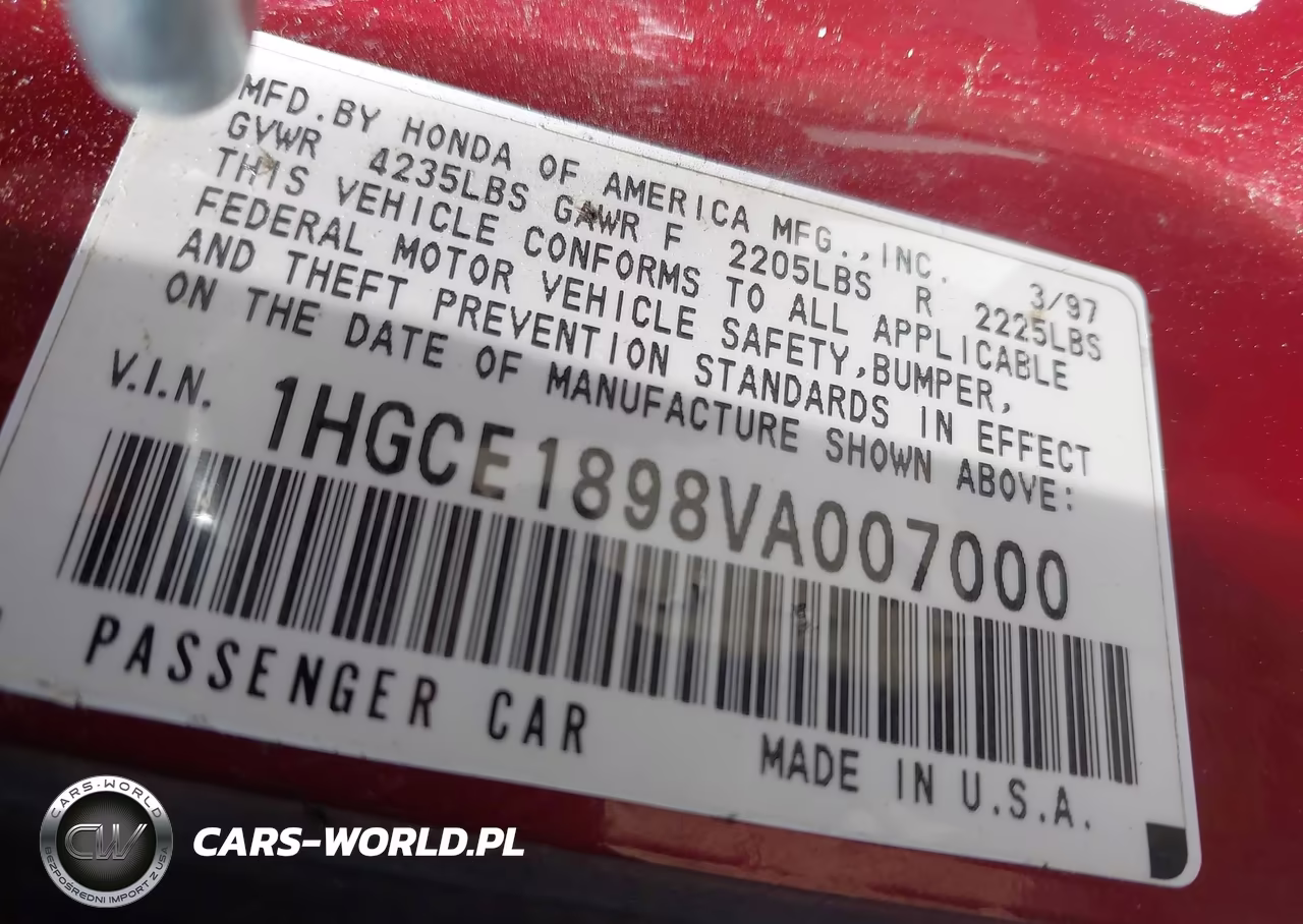1997 Honda Accord Ex VIN:1HGCE1898VA007000 - 9