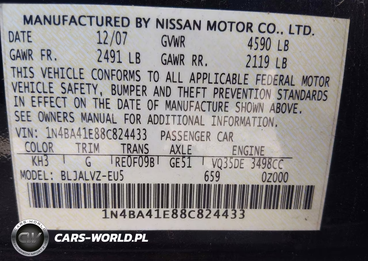 2008 Nissan Maxima 3.5 Se VIN:1N4BA41E88C824433 - 9