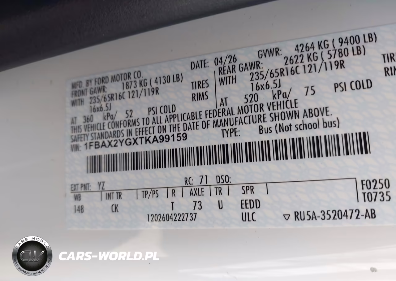 2026 Ford Transit-350 Passenger Van Xlt VIN:1FBAX2YGXTKA99159 - 9