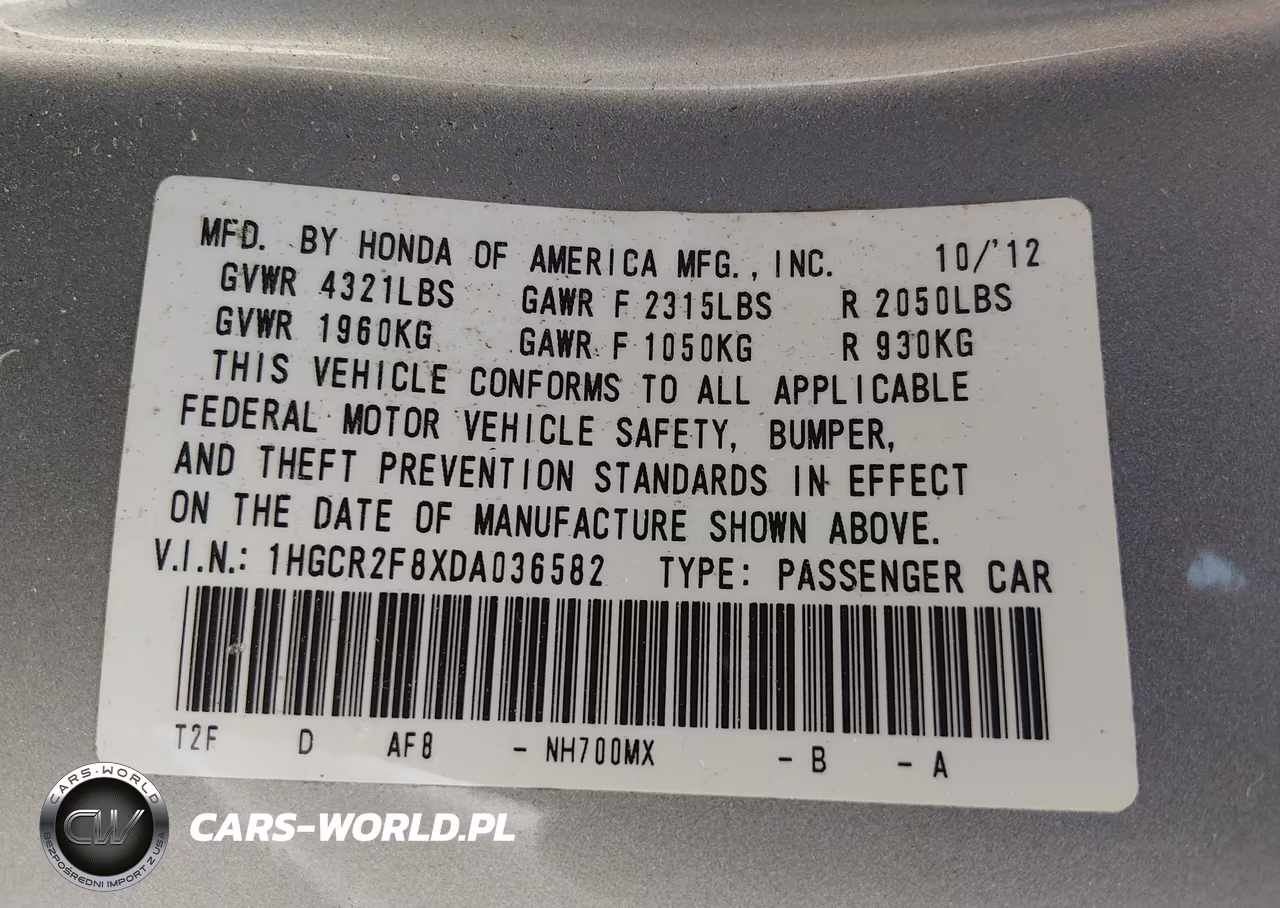 2013 Honda Accord Ex-L VIN:1HGCR2F8XDA036582 - 9