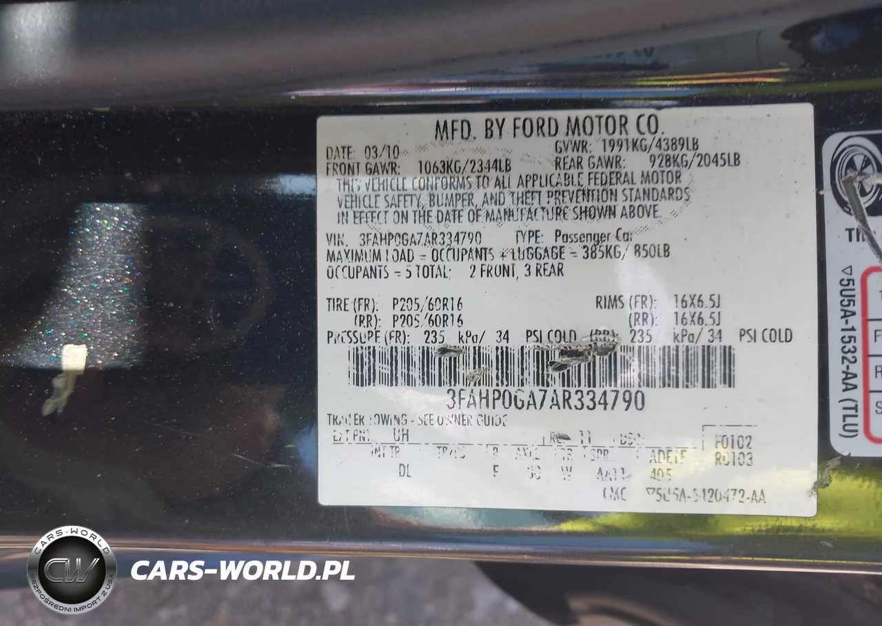 2010 Ford Fusion S VIN:3FAHP0GA7AR334790 - 9