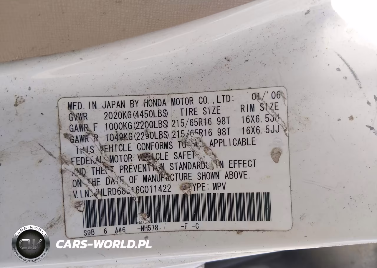 2006 Honda Cr-V Lx VIN:JHLRD68516C011422 - 9
