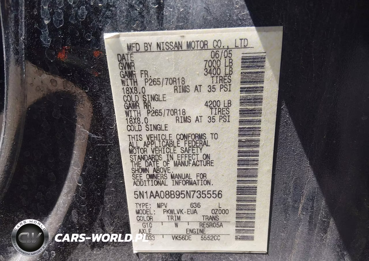2005 Nissan Armada Le VIN:5N1AA08B95N735556 - 9