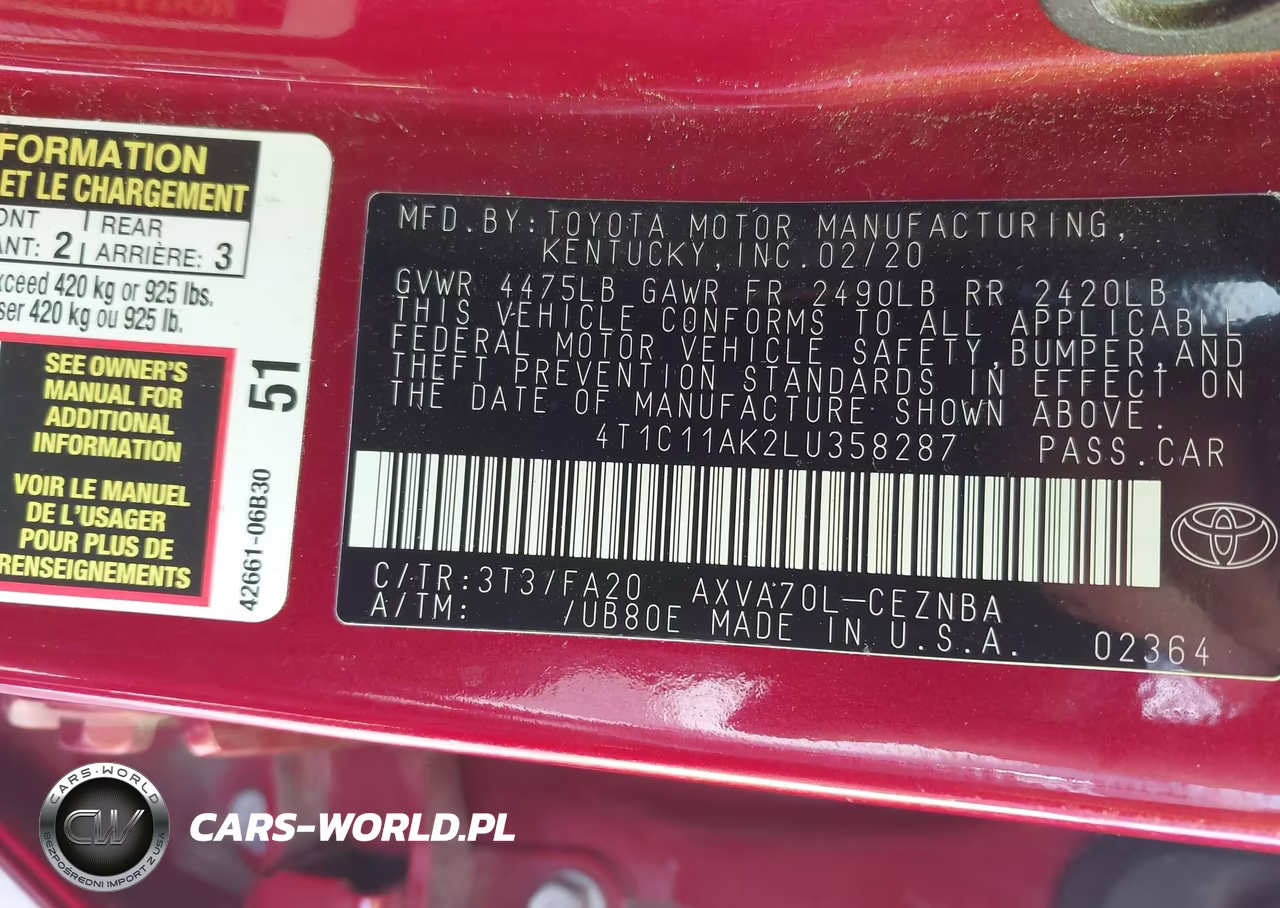 2020 Toyota Camry Le VIN:4T1C11AK2LU358287 - 9