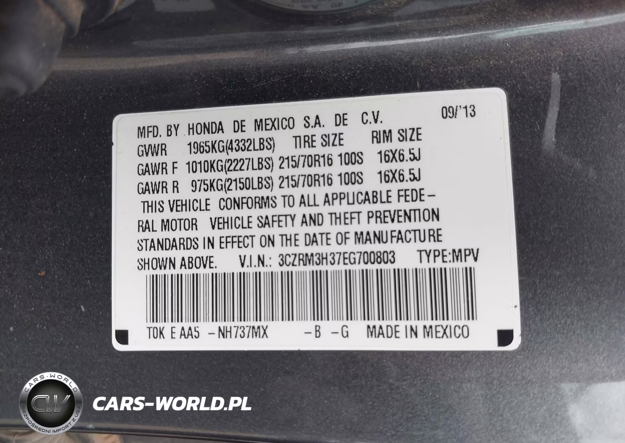 2014 Honda Cr-V Lx VIN:3CZRM3H37EG700803 - 9