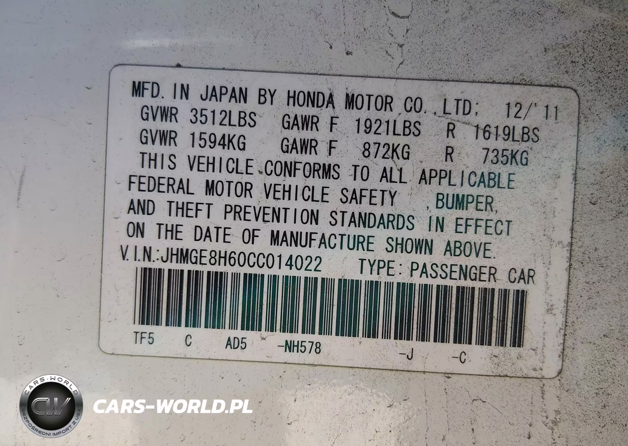 2012 Honda Fit Sport VIN:JHMGE8H60CC014022 - 9