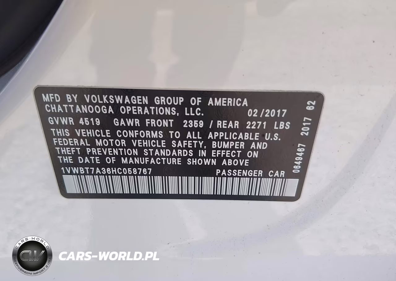 2017 Volkswagen Passat 1.8T Se VIN:1VWBT7A36HC058767 - 9